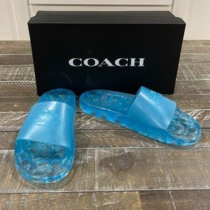 COACH  Ulyssa Water-Resistant Jelly Pool Slides; Color: Bright Marine; Size: 7